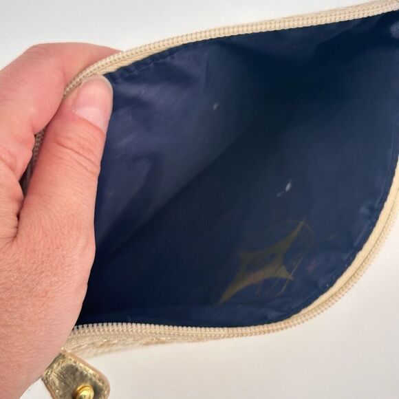 Stephanie Johnson Palm Desert Metallic Gold Cosmetic Makeup Bag zebra stripes - Picture 5 of 10